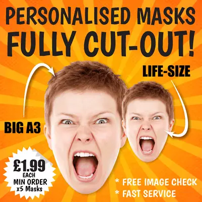 PERSONALISED PHOTO CARD FACE MASKS On STICKELASTIC HEN Do STAG NIGHT Party 5 10 • £1.99