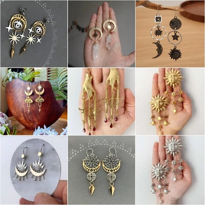 $3.01 • Buy Retro 925 Silver Moon Sun Star Earrings Women Party Vintage Jewelry A Pair/set