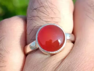Natural Mens Red Agate Ring Red Carnelian Ring For Men Silver 925 Handmade Ring • $160