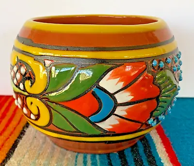 Mexican Ceramic Flower Pot Planter Folk Art Pottery Handmade Talavera #2 • $19.99