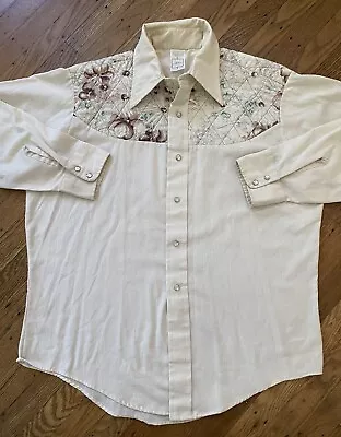 1970s KMART Western Shirt With Quilted Floral Trim.XL.pearl Snap • $66.66