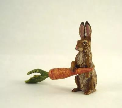 Vienna Bronze Rabbit Or Hare Holding Carrot Bermann Brass Cold Painted Austria • $114.99