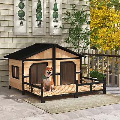Wooden Elevated Backyard All Weather Rustic Log Cabin Pet Dog House Kit • $309.99