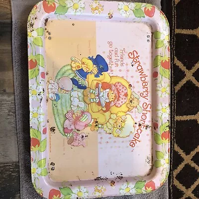 Vintage Strawberry Shortcake & Friends Metal Folding TV Lap Tray American Greet. • $17