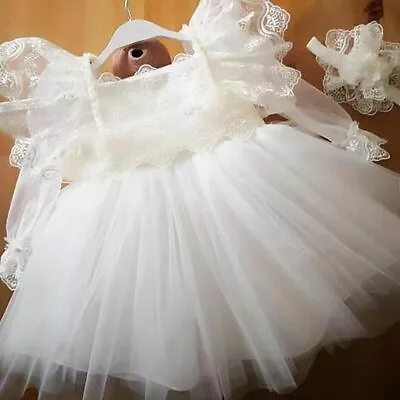 Girls Baptismal Dress Baby Clothing Wear Lace Embroidery Princess Birthday Gowns • £18.34