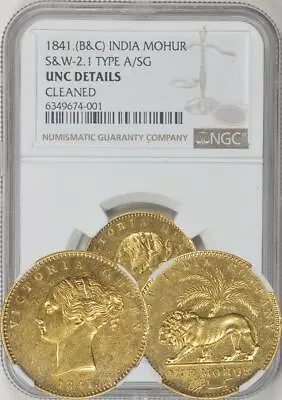 British India 1841 Victoria Gold Mohur Continuous Legend NGC UNC DTLS • $8500