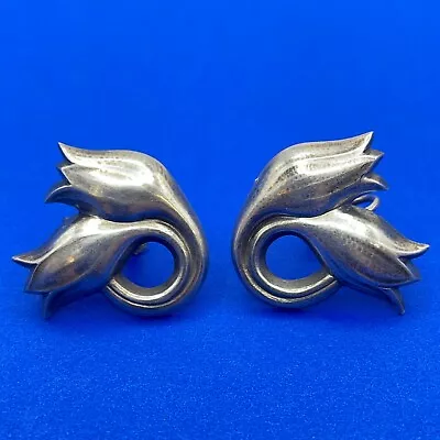 Georg Jensen Denmark Vintage 1940s Tulip Earrings Sterling Silver Screwback 100B • $165