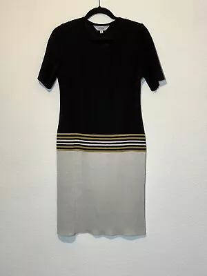 Misook Womens Dress Size M Black Silver Stripe Metallic Knit Short Sleeve • $28