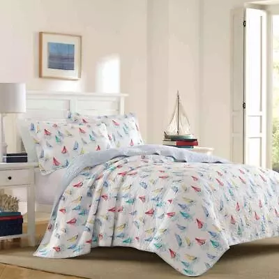 Laura Ashley Full/Queen Size Quilt Set 3-Piece In Bright Floral Blue Cotton • $76.24