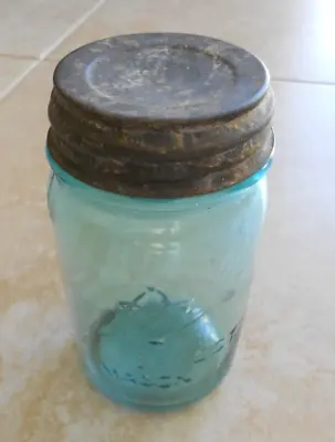 Vintage BALL Perfect Mason Jar Blue Glass Zinc Lid Canning Fruit Pint? 5.5  Tall • $4.49
