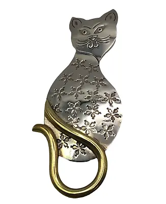 Vintage Mexican 925 Sterling Silver Cat Brooch Pin Pendant -5535 • $162.44