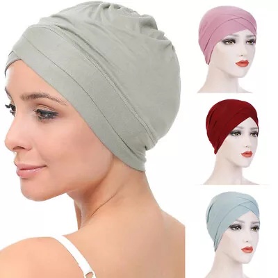 UK Womens  Front Bamboo Cap Beanie Chemo Cancer Hair Loss Head Wrap Headwear • £4.36