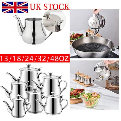Stainless Steel Metal Teapot Cafe Tea Coffee Drink Restaurant Kitchen Flip Lid • £6.55