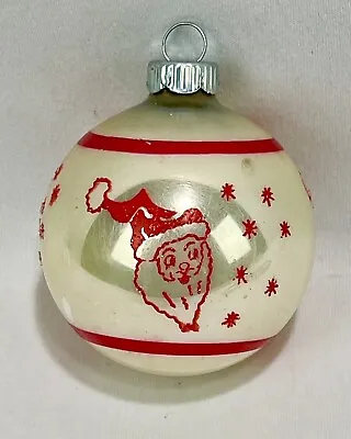 Vintage Shiny Brite Santa Stencil Stars Glass Christmas Ornament Red Stripe • $19.95