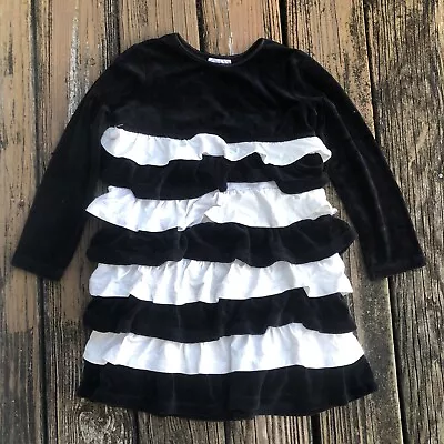 Hanna Andersson Black Velvet White Cotton Ruffles Dress Sz 120 6 7 8 Girls Tiers • $29.50