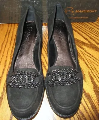 B Makowsky 8M Black Suede Leather Slip-On Embellished Loafers Shoe Nice! NIB • $99.99