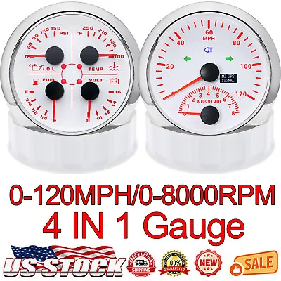 2 Gauge Set 85mm GPS Speedometer 120MPH Tachometer&52mm Fuel Oil Temp Voltmeter  • $105.28