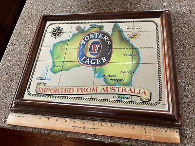 Vintage Foster’s Australian Lager Mirror Beer Sign 18  By 14.5” W/Wooden Frame • $25.99