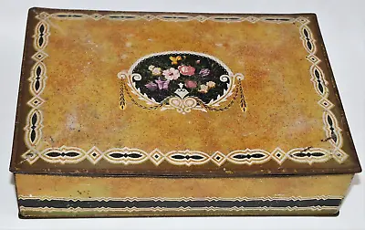 Vintage National Biscuit Company Uneeda Floral Hinged  Metal Tin Sewing Box • $7.99