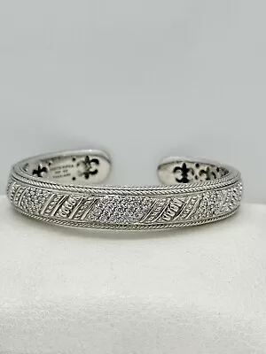 Judith Ripka Diamonique CZ Hinged Cuff Bangle 12mm Bracelet 925 Sterling Silver  • $64.99