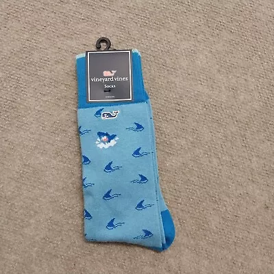 Vineyard Vines Mens Size One Size Shark Phin Print Blue Dress Socks • $18.88