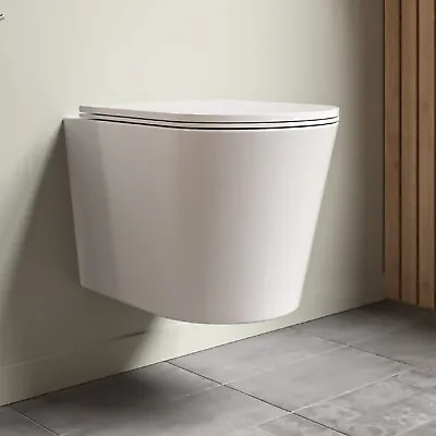 Matt White Wall Hung Rimless Toilet With Soft Close Seat -  BUN/BeBa_25859/77183 • £229.92