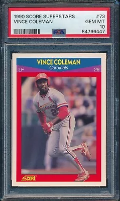 1990 Score Superstar Baseball Vince Coleman #73 PSA 10 CARDINALS GEM MINT • $0.99