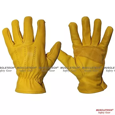 Premium Yellow Leather Safety Work Gloves Leather Rigger Gloves Gardening Gloves • $32.99
