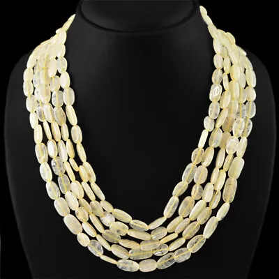 Beautiful 516.45 Cts Natural 5 Line Yellow Aventurine Oval Beads Necklace (rs) • $21.59