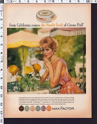 1962 Vintage Print Ad Max Factor Creme Puff Cosmetic Powder Makeup • $8.95