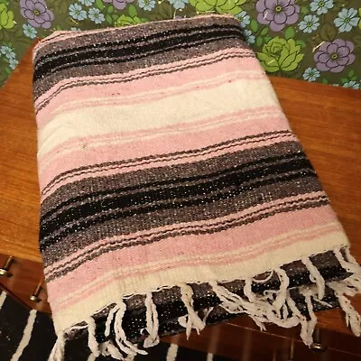 £19.99 • Buy Mexican Pink Grey Woven Stripy Falsa Yoga Blanket / Throw
