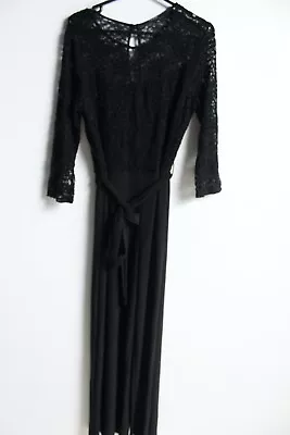 George Womens Lace Contrast Jumpsuit With Belt - Black - Size 14 (d39) • £4.99