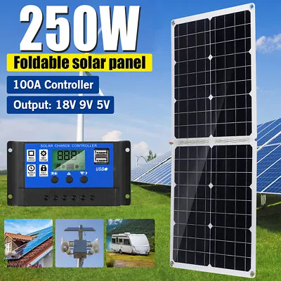 £65.09 • Buy 250W Foldable Solar Panel Kit Battery Charger 100A Controller For RV Caravan Van