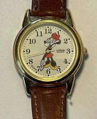 Disney Lorus Minnie Mouse Watch Women Gold Tone Leather Band New Battery 8  • $24.99