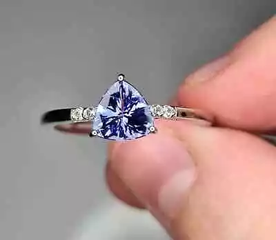 2 Ct Trillion Lab-Created Tanzanite Solitaire Wedding Ring 14K White Gold Over • $77.99