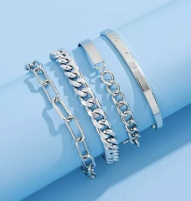 £5.49 • Buy 4pcs Bracelet Set Bangle Chain Boho Fashion Jewellery Gold Colour