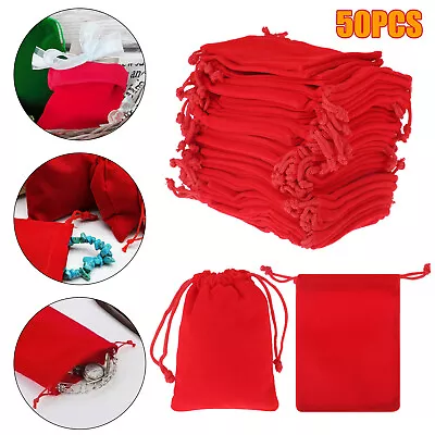 50 Pcs Velvet Drawstring Gift Pouches Earring Jewelry Bag Christmas Party Favors • $11.48