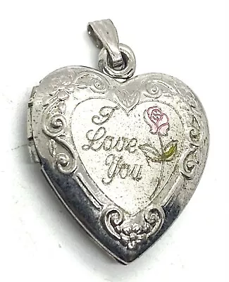 Womens Cute I Love You Pink Rose Sterling Silver 925 Picture Pendent Locket • $24