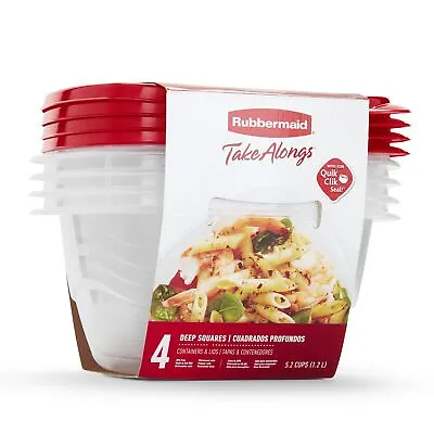 $6.30 • Buy Rubbermaid TakeAlongs 5.2 Cup Deep Square Food Storage Containers, Set Of 4, Red
