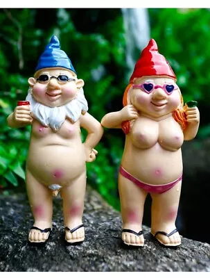 2x 12cm Nudist Garden Gnome Naughty Naked Body Standing Drinking Ornament Statue • $18.88