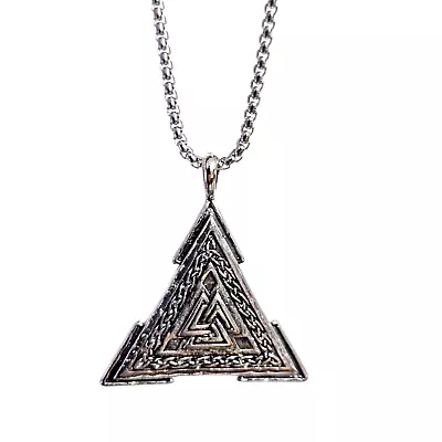 Valknut Necklace Triangle Pendant 24  Steel Norse Pagan Asatru Jewellery Boxed • $14.35