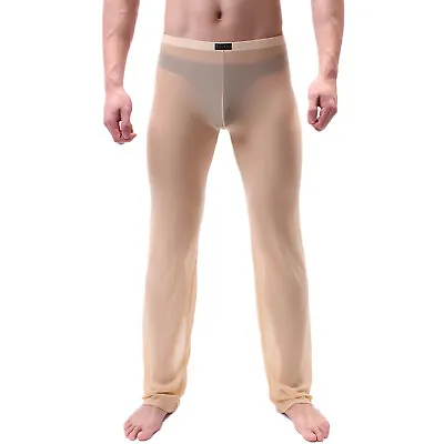 Men Mesh See Through Pajama Pants Nightwear Lounge Long Johns Trousers Underwear • $9.39