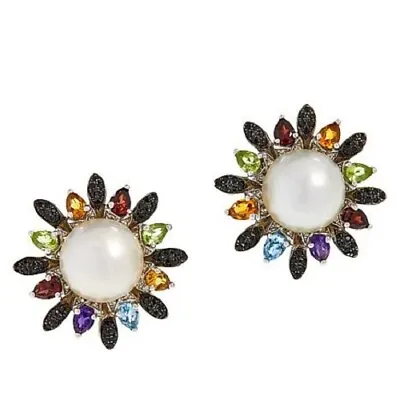HSN Colleen Lopez Sterling Silver Mabe Pearl Multi Gemstone Earrings • $269.99