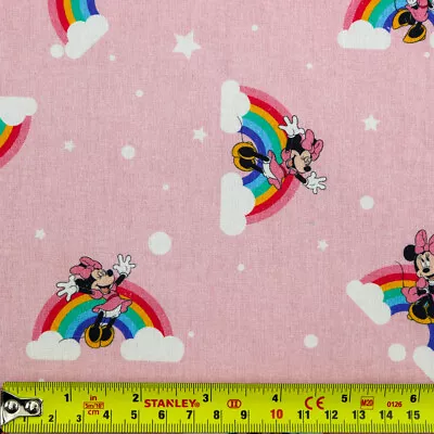 Minnie Mouse Cotton Fabric Disney Pink Rainbow Quilting Mask Craft Sew FS760_4 • £0.99