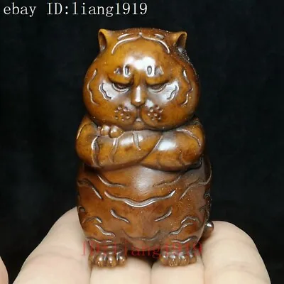 £23.99 • Buy Old Japanese Boxwood Hand Carved Tiger Statue Netsuke Table Decoration Collected
