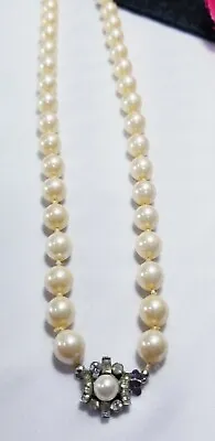 Vintage Silver Rhinestone Vendome Pearl Necklace • $35