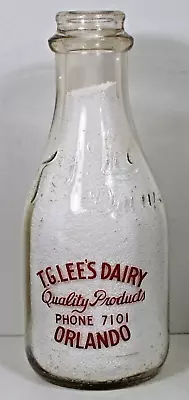 C1940's ACL PAINTED LABEL QUART MILK  BOTTLE  - T.G. LEE ORLANDOFLA. • $29.99