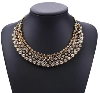 Gold Statement Cubic Zirconia Necklace Kate Middleton Princess Of Wales Party • £42