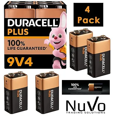 4 X Duracell Plus Power 9v 6lr61 Mn1604 Pp3 Alkaline Batteries Smoke Alarm • £10.95