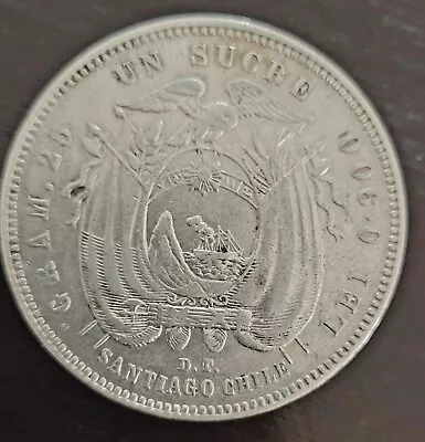 Ecuador 1888 Un (One Or 1) Sucre 25g .900 Silver Coin Heaton Birmingham Minted • $36